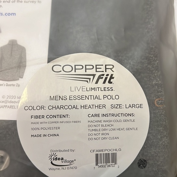 Copper Fit Essential Polo Shirt in Charcoal Heather, Size Large - Picture 3 of 6